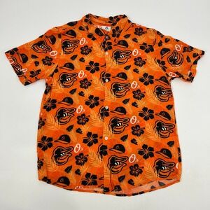 Baltimore Orioles Hawaiian Button Up Shirt Men's Medium Orange SGA MLB